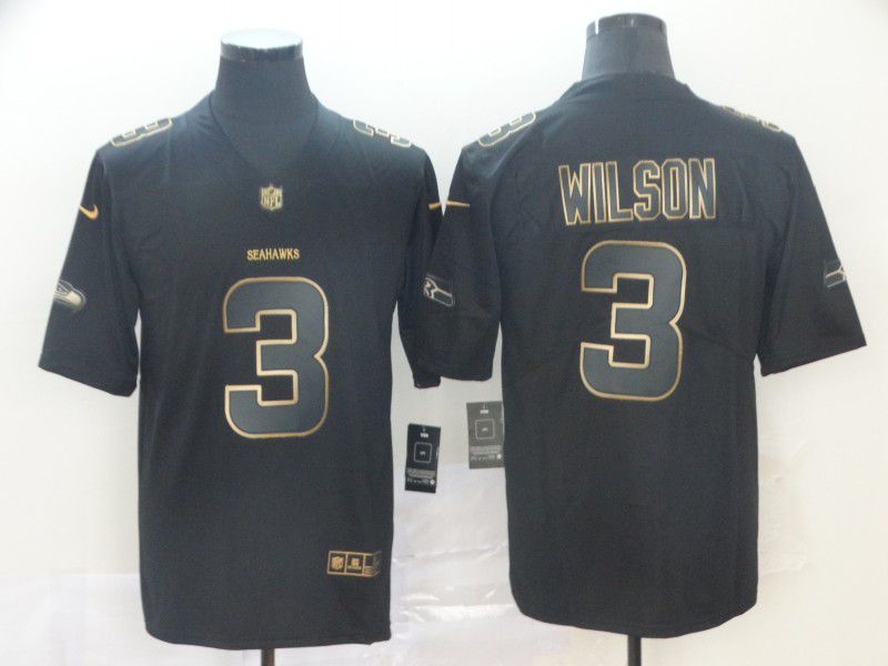 Men Seattle Seahawks 3 Wilson Nike Vapor Limited Black Golden NFL Jerseys